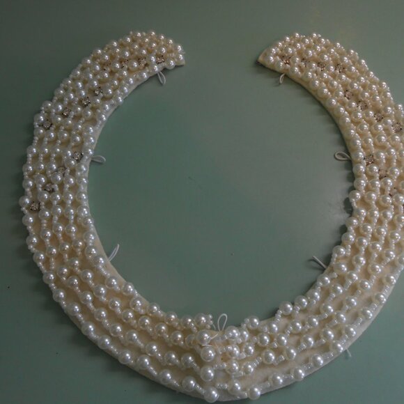 Vintage Ivory Lace Collar & Beaded Neck Collar Dress Sweater Accessory - Picture 5 of 11